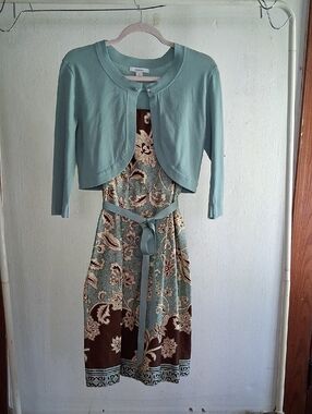 Sundress Brown And Green Floral With Sweater Set